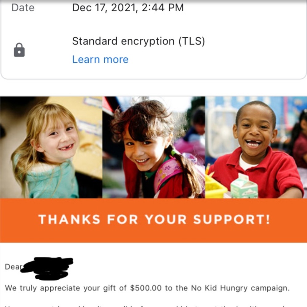 $500 Donation to No Kid Hungry